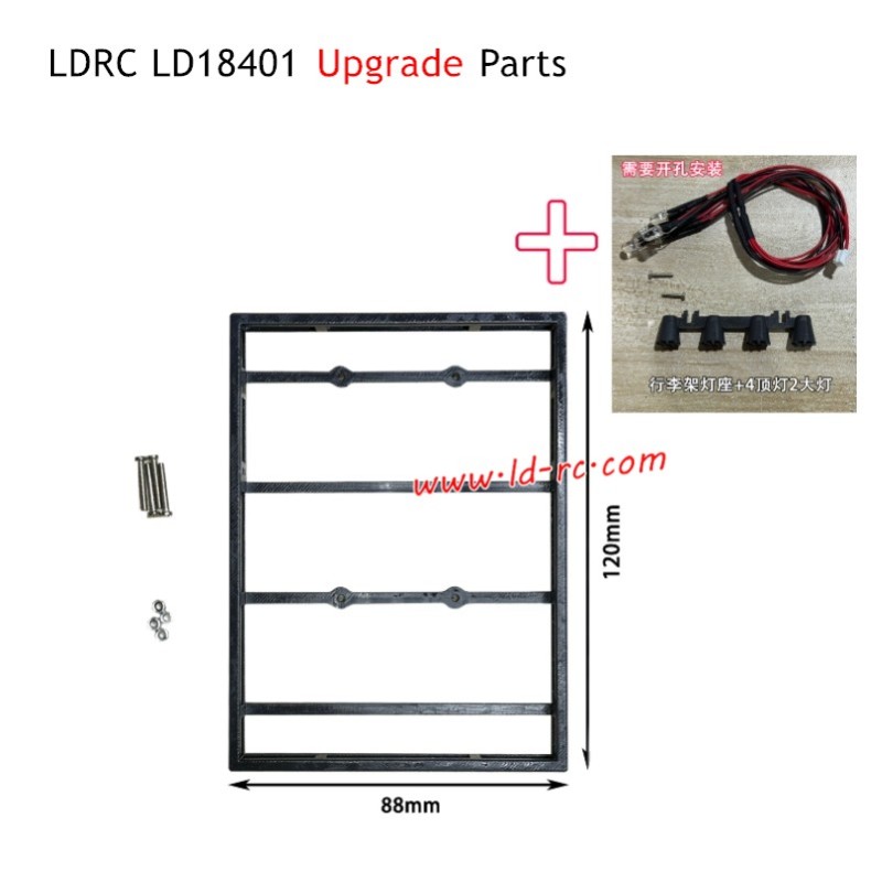 LDRC LD18401 RC Car Upgrade Parts Roof Rack and Light Mount and Light Wiring