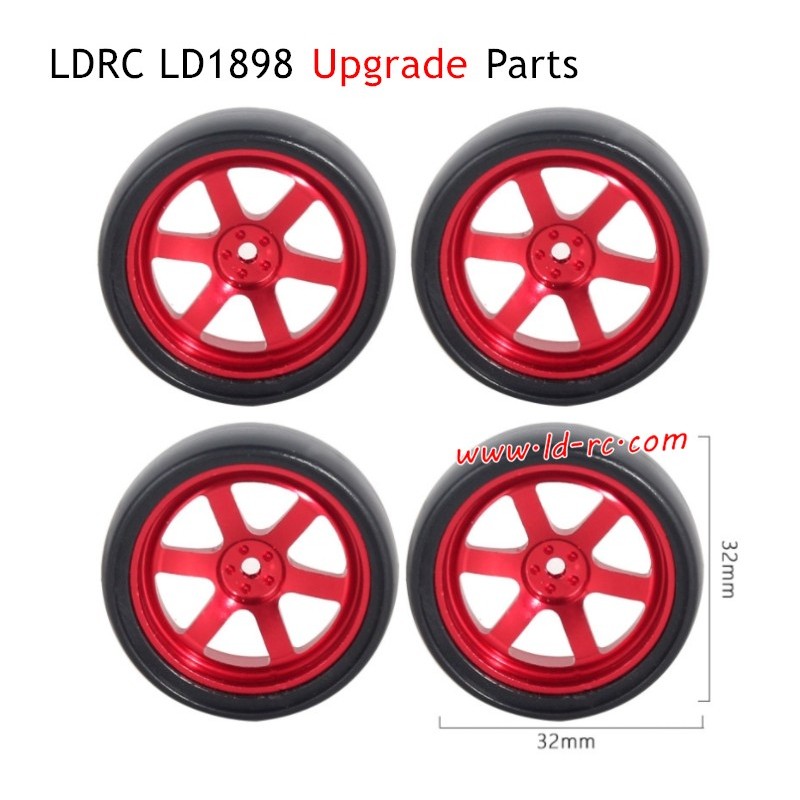 LDRC LD1898 Upgrade Parts Wheels with Metal Hubs Red
