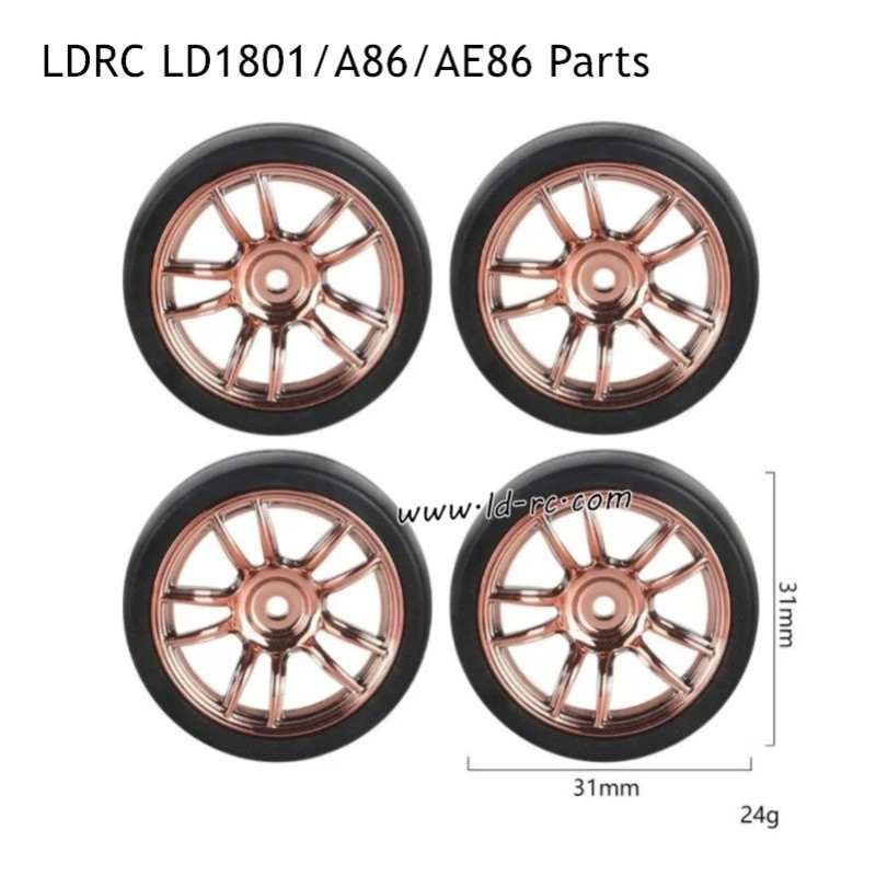 LDRC LD1801 RC Drift Car Parts Wheel with Plastic Hub Champagne Gold