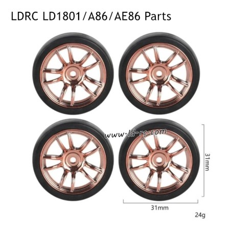 LDRC LD1801 RC Drift Car Parts Wheel with Plastic Hub Champagne Gold