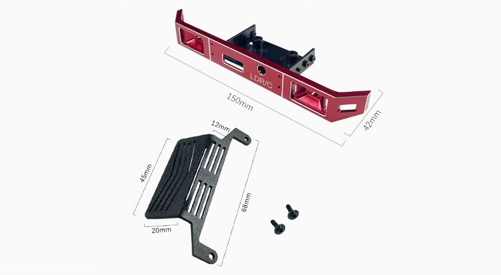 LP0002 LP0003R LDRC LD1201 Uprgade Parts Metal Front Bumper and Metal Guard with Black and Red Overview