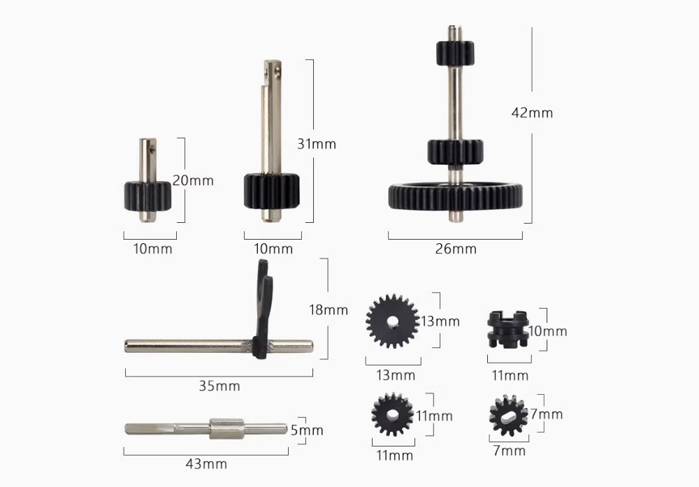 LDRC P-06 1/12 Scale Upgrade Parts Metal Gear for Transmission Gearboxes Dimension Overview